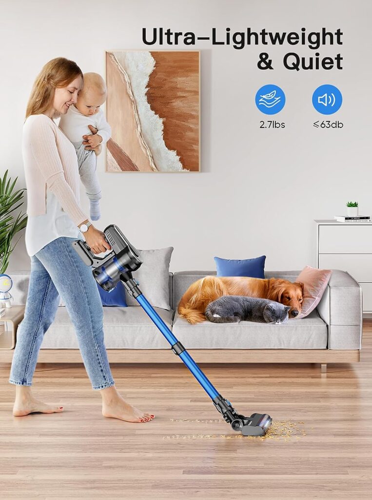 Roanow Cordless Vacuum Cleaner, 400W/33KPA Cordless Vacuum with LED Display, Lightweight Ultra-Quiet Stick Vacuum Cleaner, 55Mins Runtime Vacuum Cleaner for Carpet and Floor, Home, Pet Hair Cleaning