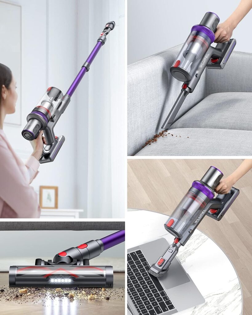 WLUPEL Cordless Vacuum Cleaner, 33Kpa Stick Vacuum Cleaner, 400W Handheld Vacuum with LED Touch Screen, 50mins Runtime for Pet Hair, Carpet and Hardwood Floor(KB-H015)