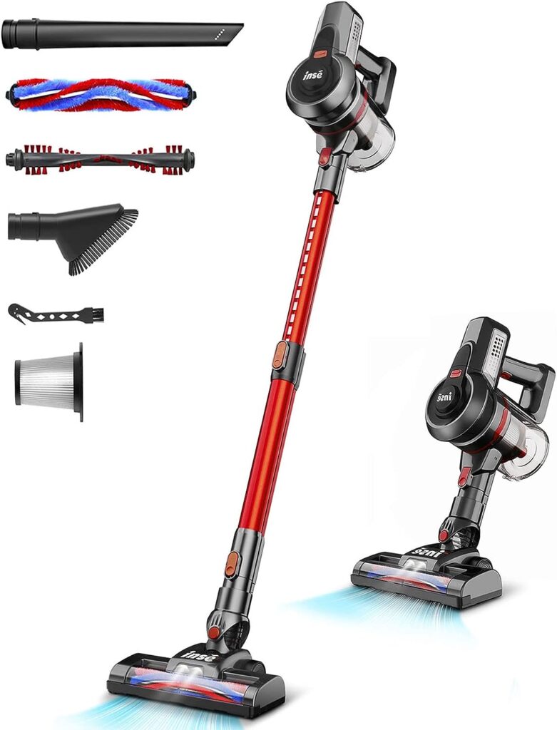 INSE Cordless Vacuum Cleaner, Powerful Battery Vacuum Cleaner, 6 in 1 Stick Vacuum Rechargeable Vacuum 2200m-Ah Up to 45 Mins, Lightweight Handheld Vacuum Cleaner for Carpet and Floor Hard Pet Hair